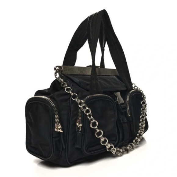 Prada Tessuto Nylon and Leather Frame Satchel Black EUC - Picture 3 of 16